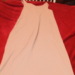 Tan sleeveless, crew neck, sleeveless, maxi dress.